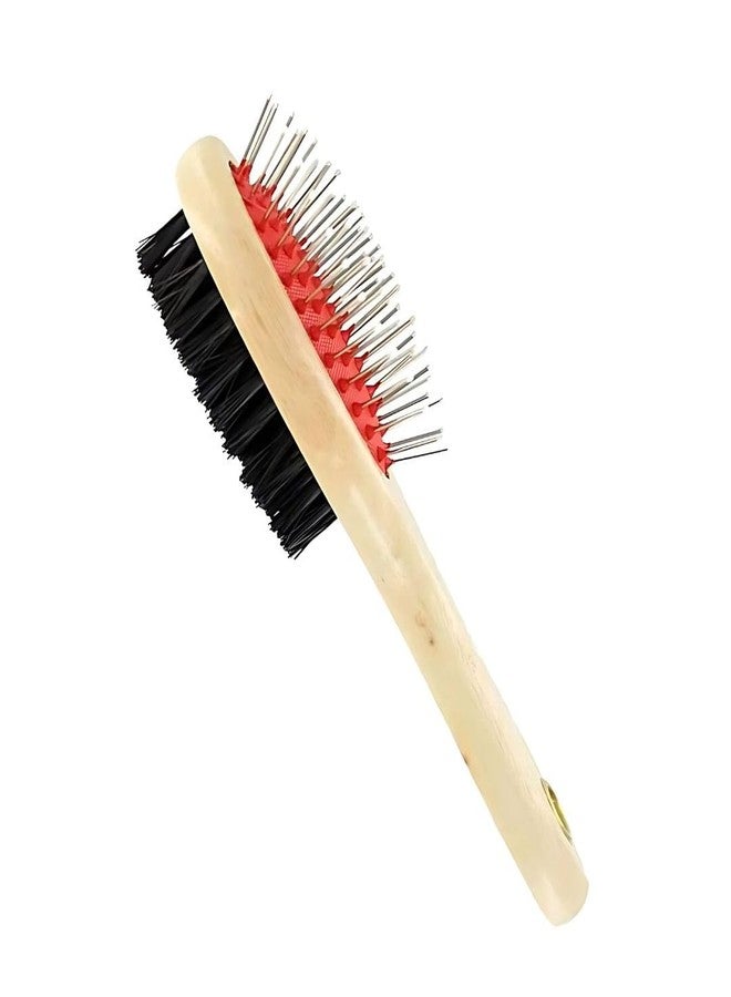 PET FUN Double Sided Wooden Pin Brush for Dogs & Cats | Pet Grooming & Massaging Brush with Soft Bristles & Pins | Shedding Tool Removes Loose Hair & Detangling (Medium) - Image 1